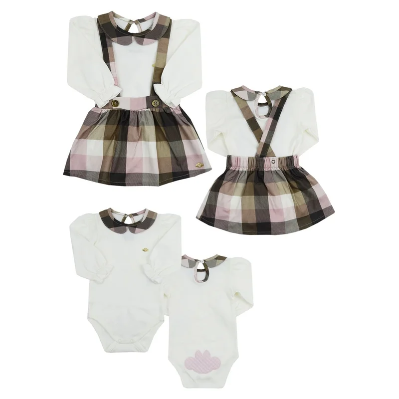 Salopete com Body Xadrez - Lilica Ripilica