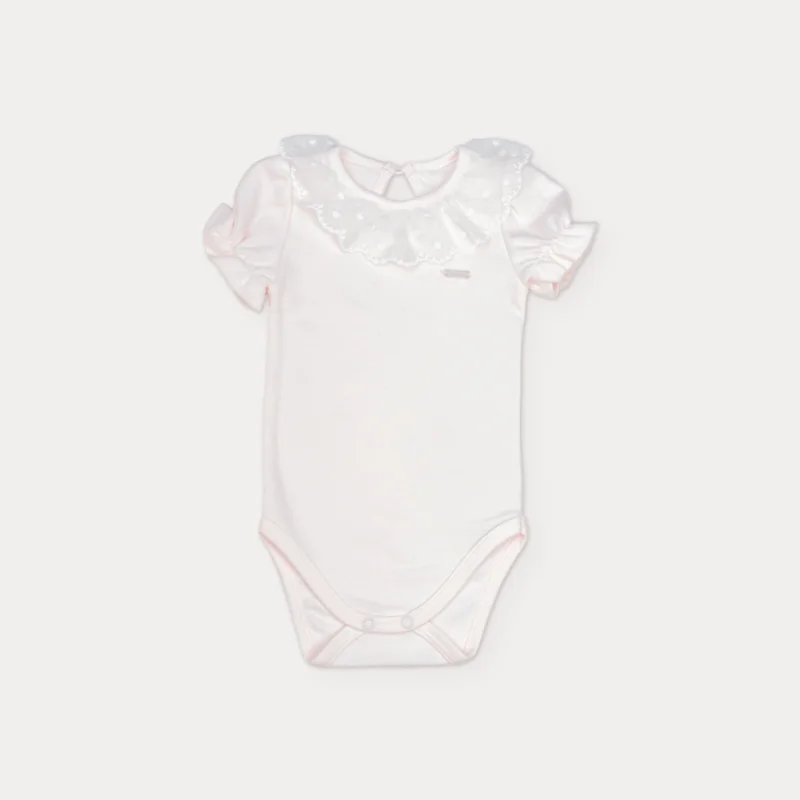 Body Bebê Manga Curta em Suedine com Renda - Grow Up