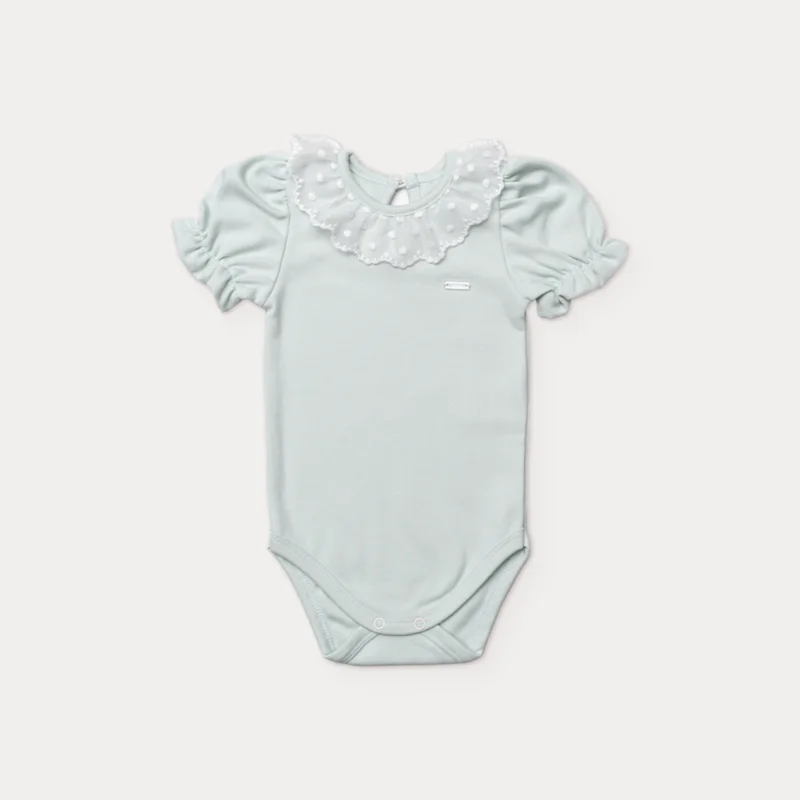 Body Bebê Manga Curta em Suedine com Renda - Grow Up