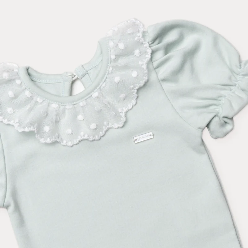 Body Bebê Manga Curta em Suedine com Renda - Grow Up
