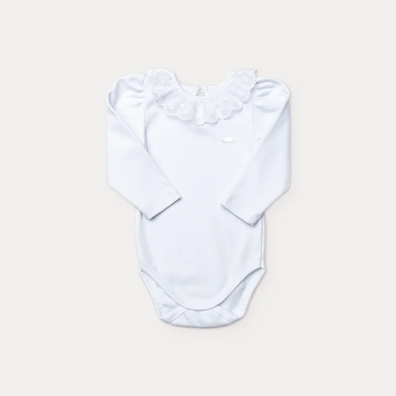Body Bebê Manga Longa em Suedine com Renda - Grow Up