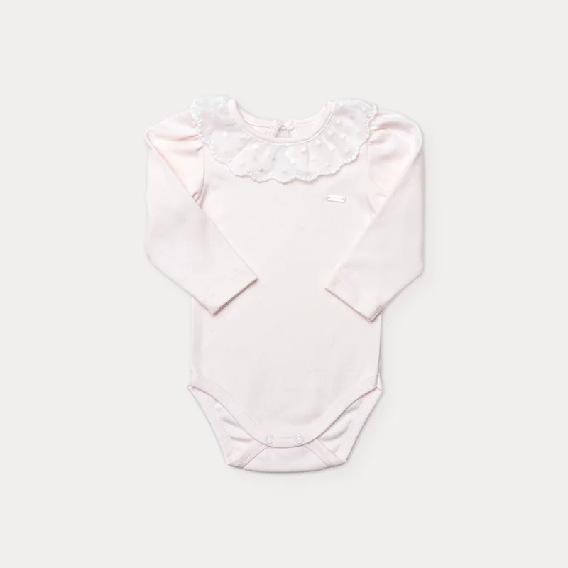 Body Bebê Manga Longa em Suedine com Renda - Grow Up