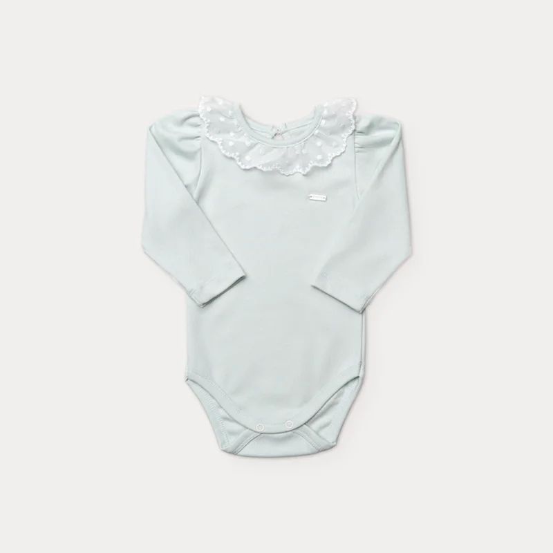 Body Bebê Manga Longa em Suedine com Renda - Grow Up