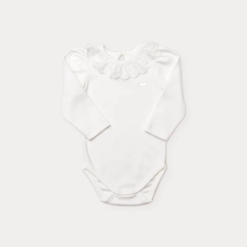 Body Bebê Manga Longa em Suedine com Renda - Grow Up