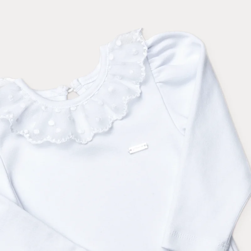 Body Bebê Manga Longa em Suedine com Renda - Grow Up