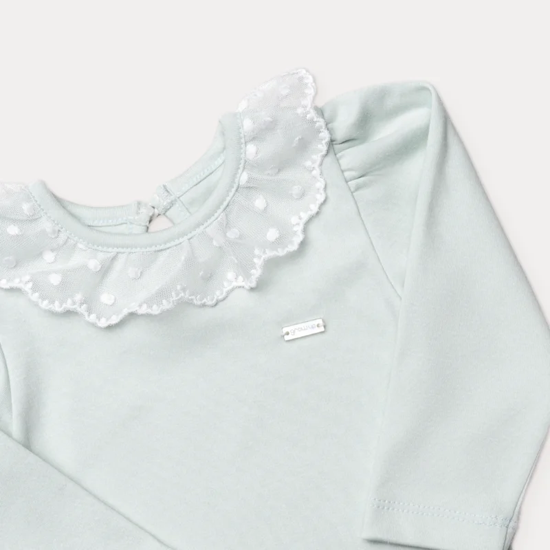 Body Bebê Manga Longa em Suedine com Renda - Grow Up