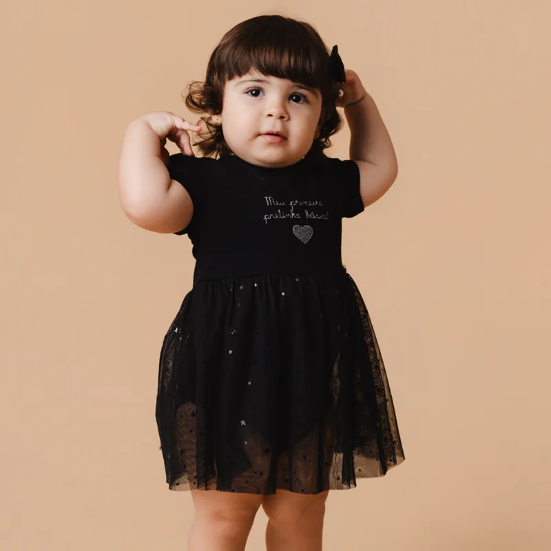 Body Vestido Bebê Menina All Black - Grow Up