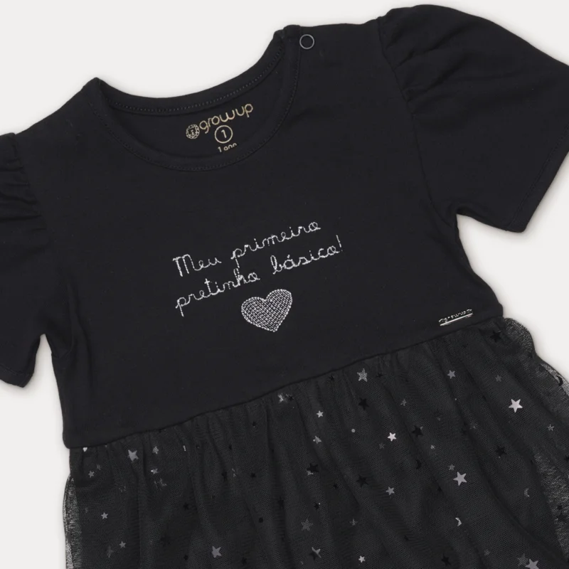 Body Vestido Bebê Menina All Black - Grow Up