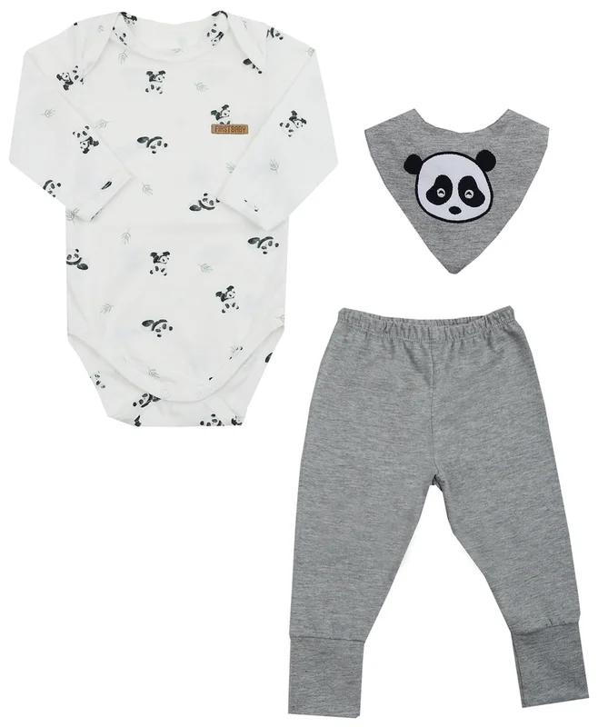 Conjunto Pagão Panda 3 Peças com Babador- First Baby